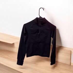 PINK Black Seamless Cropped Long Sleeve Athletic T-Shirt Women's Size X-Small